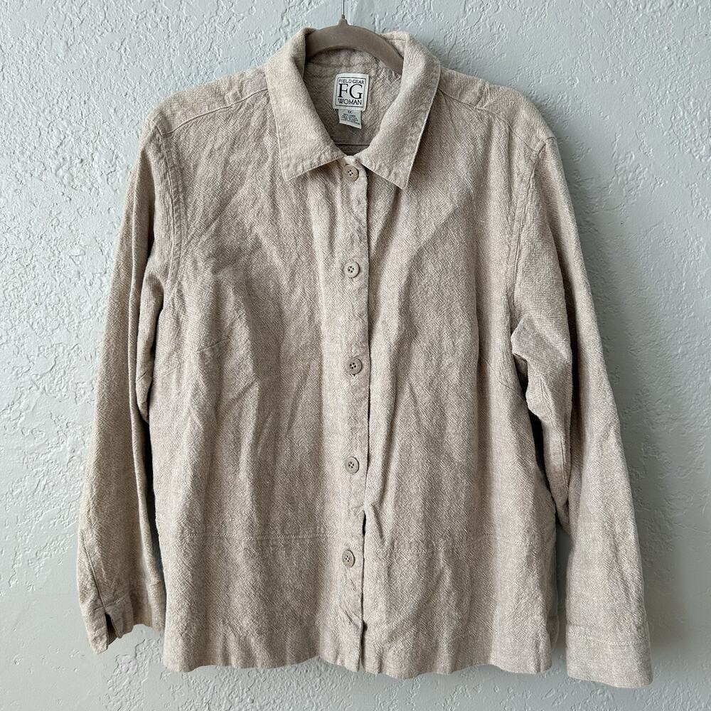 Linen Blend Button Front Shirt Jacket Womens 1X Neutral Minimal Coastal